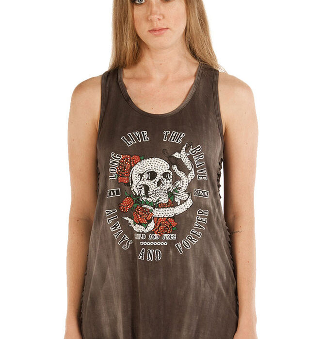 7509CHAR Long Live The Brave Skull and Roses