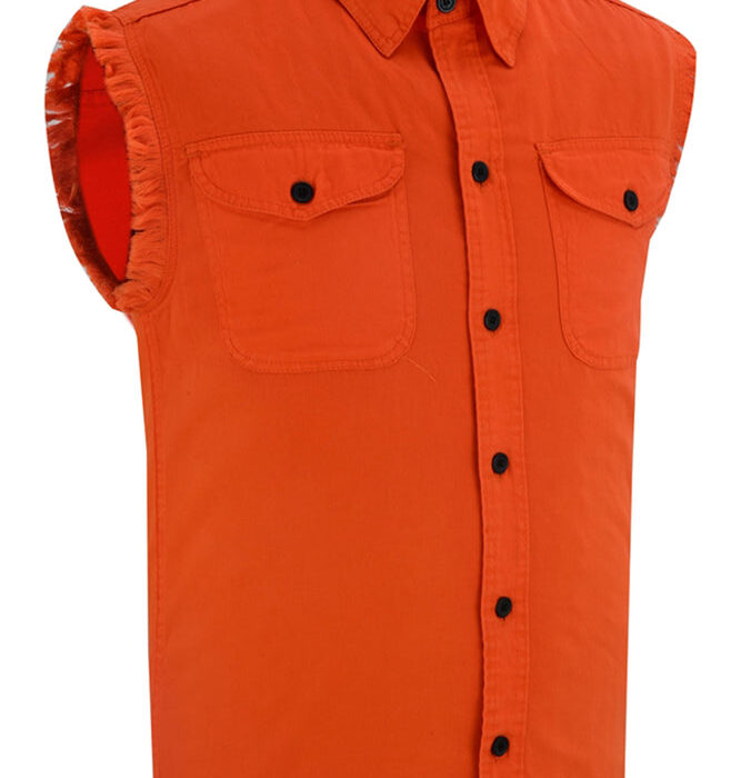 DM6003 Men's Orange Lightweight Sleeveless Denim Shirt